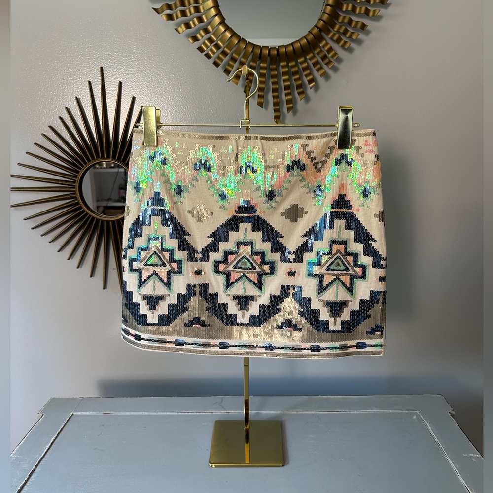 Express - Aztec Sequins Iridescent Mini Skirt - image 1